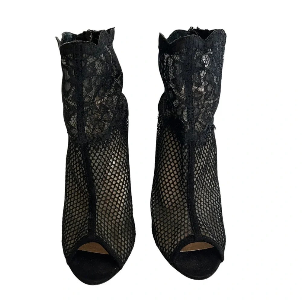 Chinese Laundry Black Lace Mesh Peep Toe Stiletto Ankle Boots Size 9